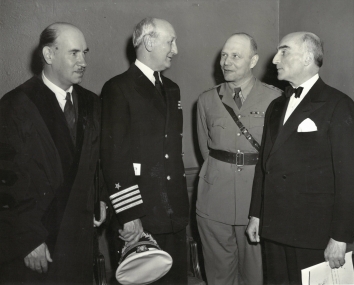 1943, May 24. AA. New York, New York. TEN AWARDED COPERNICAN CITATIONS. Here, at the meeting, are (left to right): Igor Sikorsky, noted airplane designer, who received a citation; Capt. Frederick Hellenweg, Director of the U.S. Naval Observatory, Washington, D.C.; Col. Wladislaw Onaciewicz, Military Attache at the Polish Embassy, Washington, D.C.; and Jan Ciechanowski, Polish Ambassador to the United States. ACMA Photo (Front)