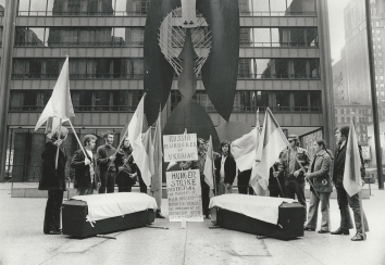 1971, October 30. EA. Chicago, Illinois. Ukrainian Student Organization’s all night vigil and demonstration against Russian Oppression of Ukrainian people in the Civic Center Plaza. Photo by Walter Kale (Front)
