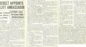 1933, November 18. BB. Chicago Daily Tribune.ROOSEVELT APPOINTS BULLITT AMBASSADOR. Chicago Daily Tribune article
