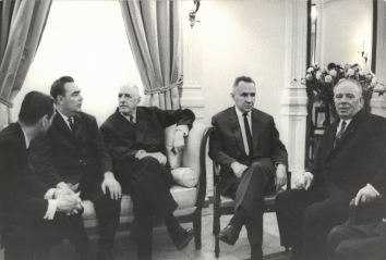 1973, July 30/31. CB. Crimea, Soviet Ukraine. Meeting of Friends in Crimea.  Top leaders of the Communist countries and members of the Warsaw Pact. Leonid Brezhnev, Todor Zhivkov, Prime Minister and President of Bulgaria (1962-71, 71-89), Janos Kadar, Hungarian Premier (1956-8) and first secretary of the Communist Party (1956-88) and Alexey Nikolayevich Kosygin, Soviet Premier (1964-80). ADN-ZB/German Democratic Republic (Front)